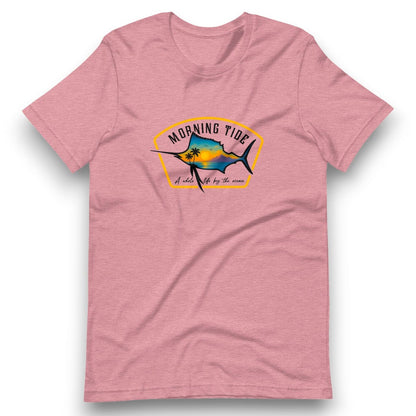 camiseta rosa de algodón con diseño de playa, pez y el océano