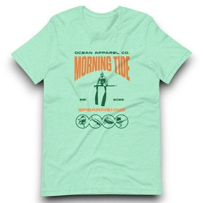 camiseta verde de algodón con diseño de pesca submarina y peces