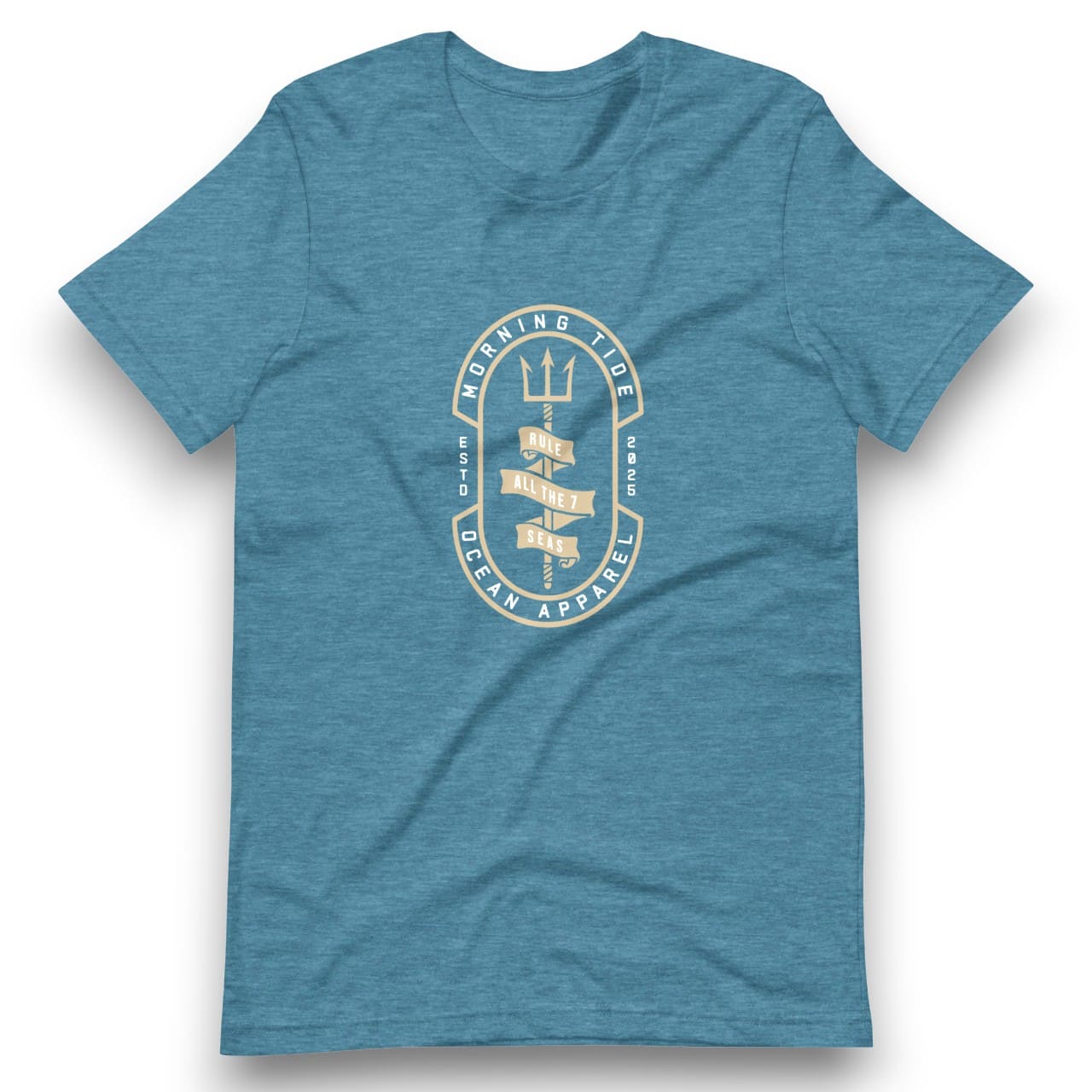 camiseta azul de algodón con diseño tridente, el océano y el mar