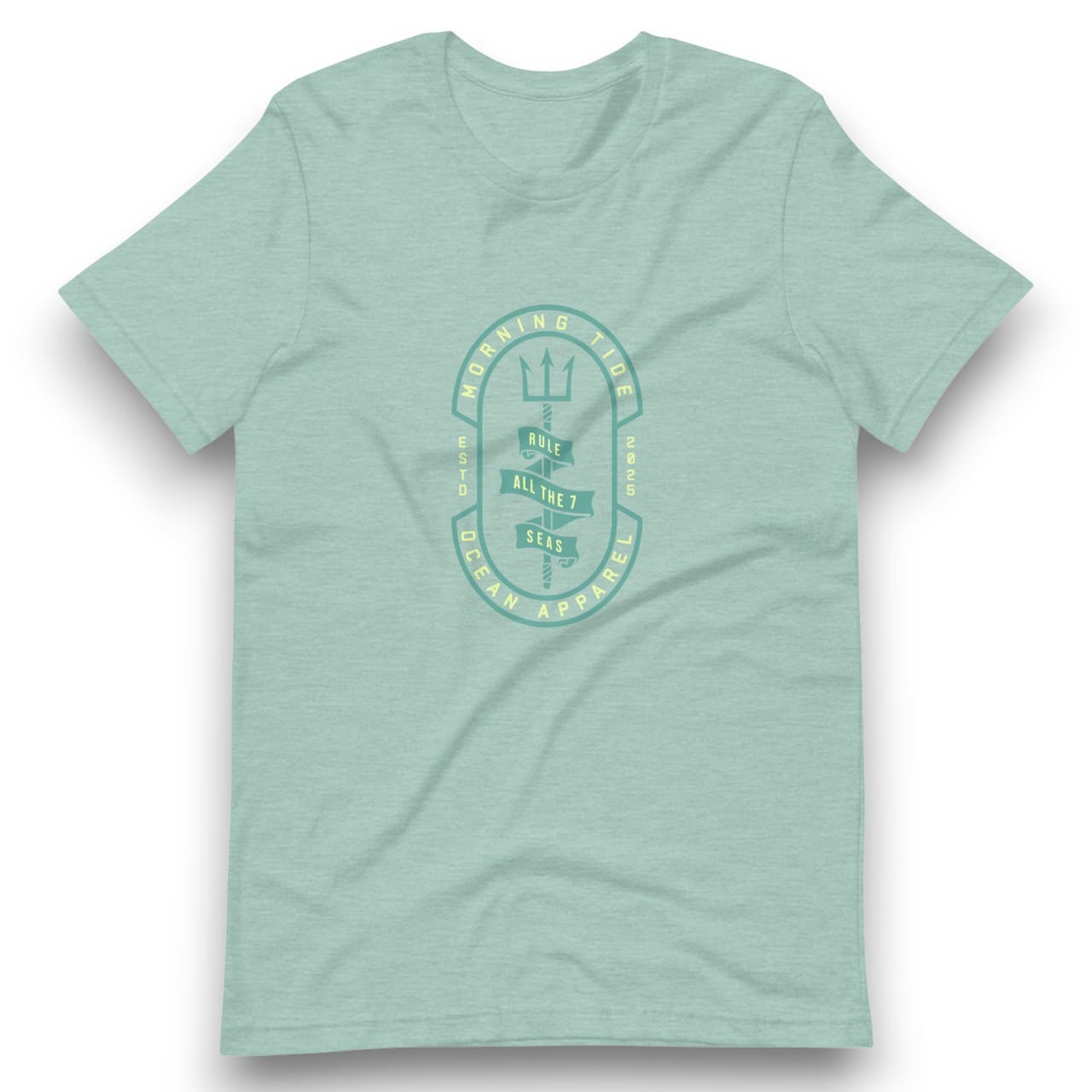 camiseta azul claro de algodón con diseño tridente, el océano y el mar