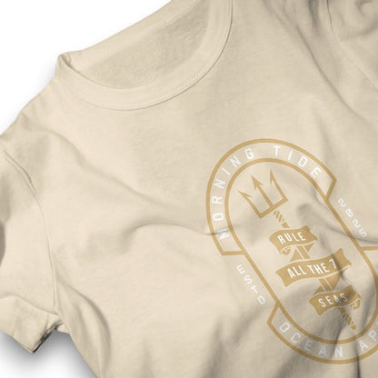 camiseta amarillo aclaro de algodón con diseño tridente, el océano y el mar