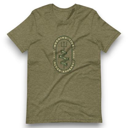 camiseta verde de algodón con diseño tridente, el océano y el mar