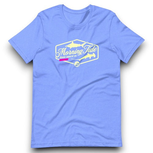 camiseta azul de algodón y poliéster con diseño de tiburones